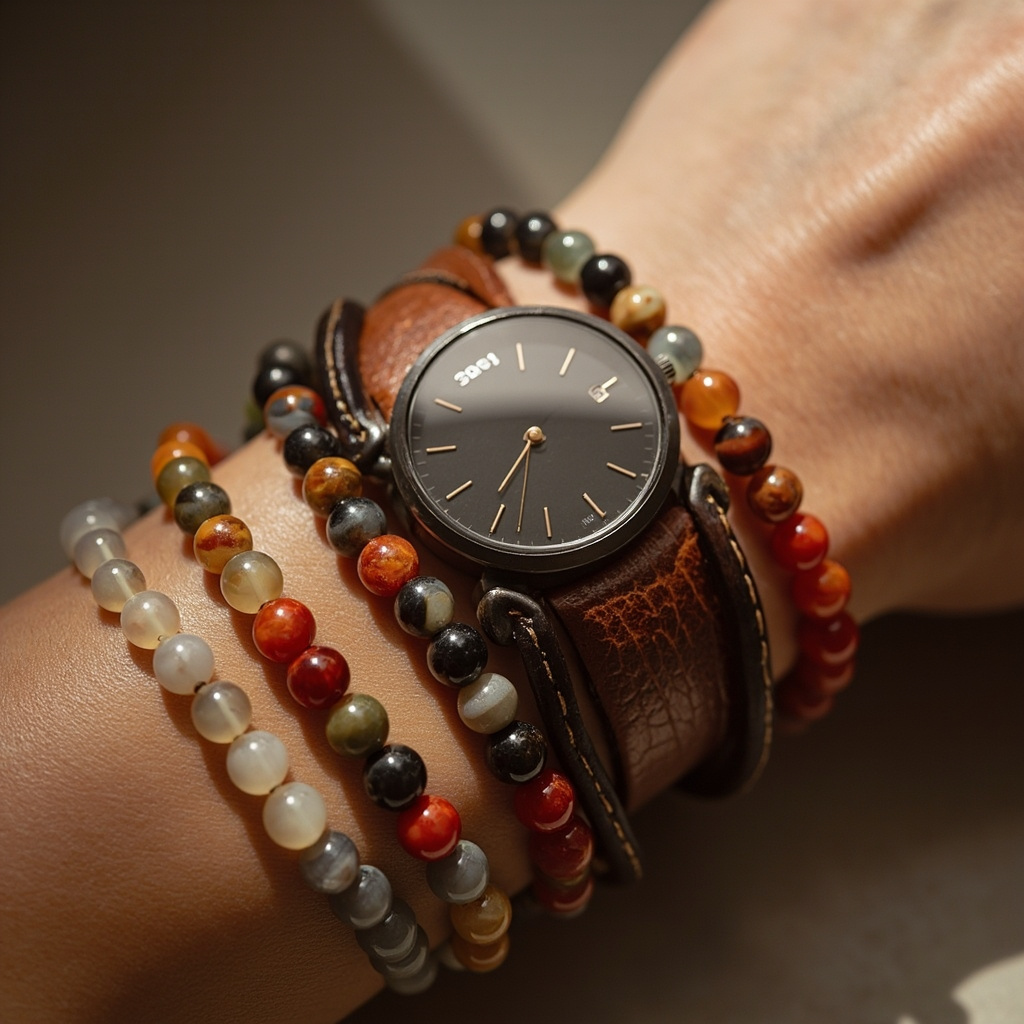 Which agate bracelet looks best with a leather watch
